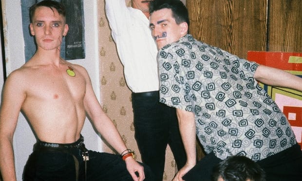 Georgiy Guryanov, Evgeniy Kozlov and Timur  Novikov in Evgeniy Kozlov's flat, Galaxy Gallery, 1987