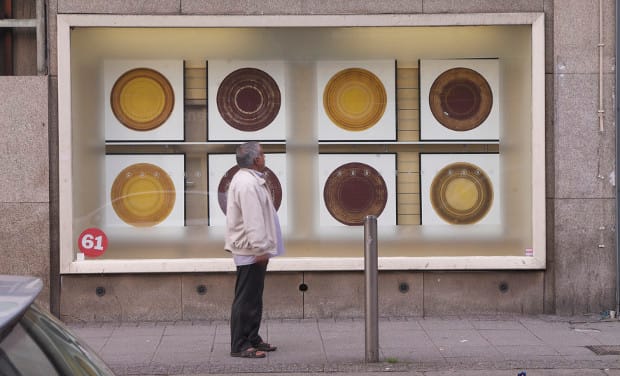 Robert Jackson's Industrial Readymades, on display at Oxfam, Walthamstow High Street. Photograph: Paul Coomey