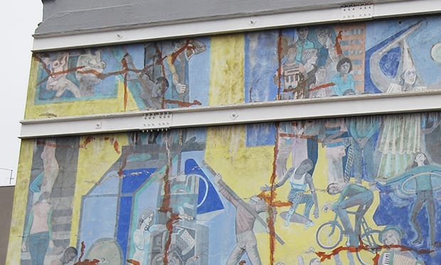 Cracking up: Bow Mission Mural. Photograph: Russell Parton