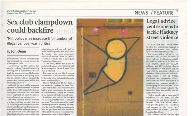 Pole Dancer by Stik, published in the Hackney Citizen (November, 2010)