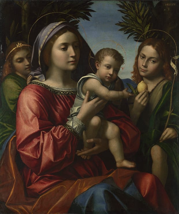 Paolo Morando, The Virgin and Child with the Baptist and an Angel, probably around 1514-18. © The National Gallery