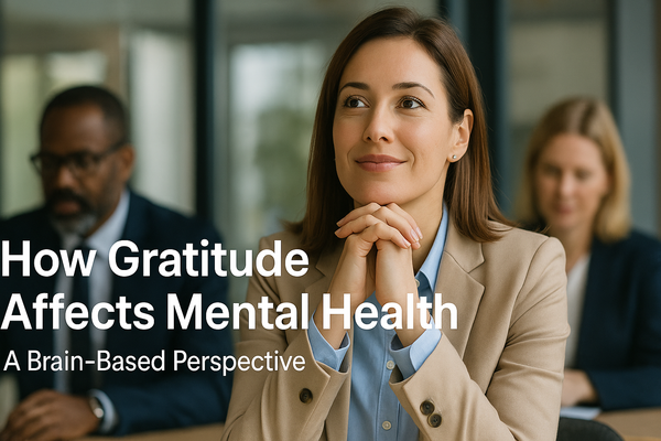 Visual representation of how gratitude affects mental health through brain connectivity and neural pathways in holistic psychiatric care