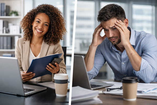 Adult professional sitting at desk appearing exhausted, representing ADHD burnout in high-achieving adults