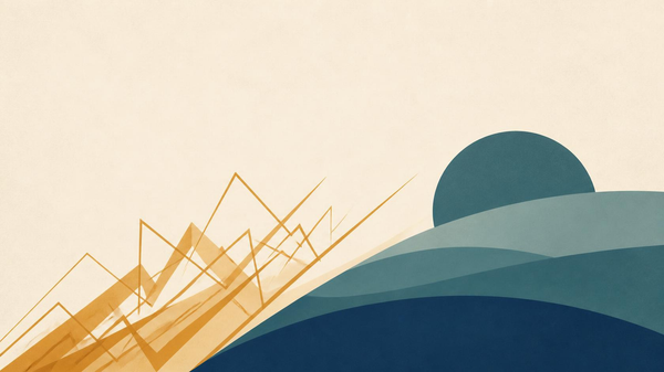 Abstract illustration contrasting stress as sharp amber zigzags with depression as calm, muted teal and navy shapes
