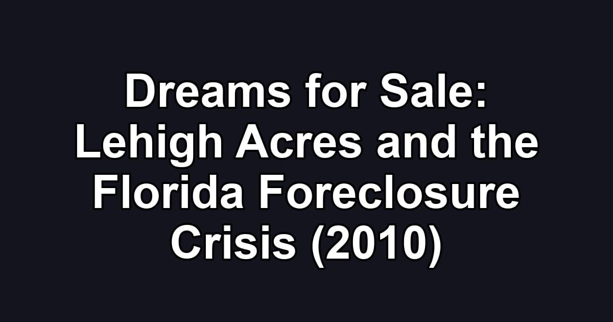Dreams for Sale: Lehigh Acres and the Florida Foreclosure Crisis (2010)