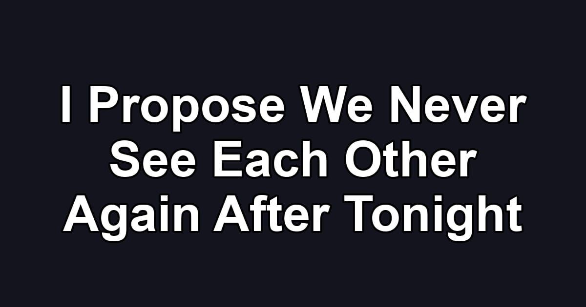 I Propose We Never See Each Other Again After Tonight