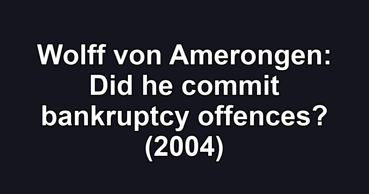 Wolff von Amerongen: Did he commit bankruptcy offences? (2004)