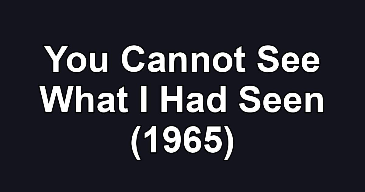 You Cannot See What I Had Seen (1965)
