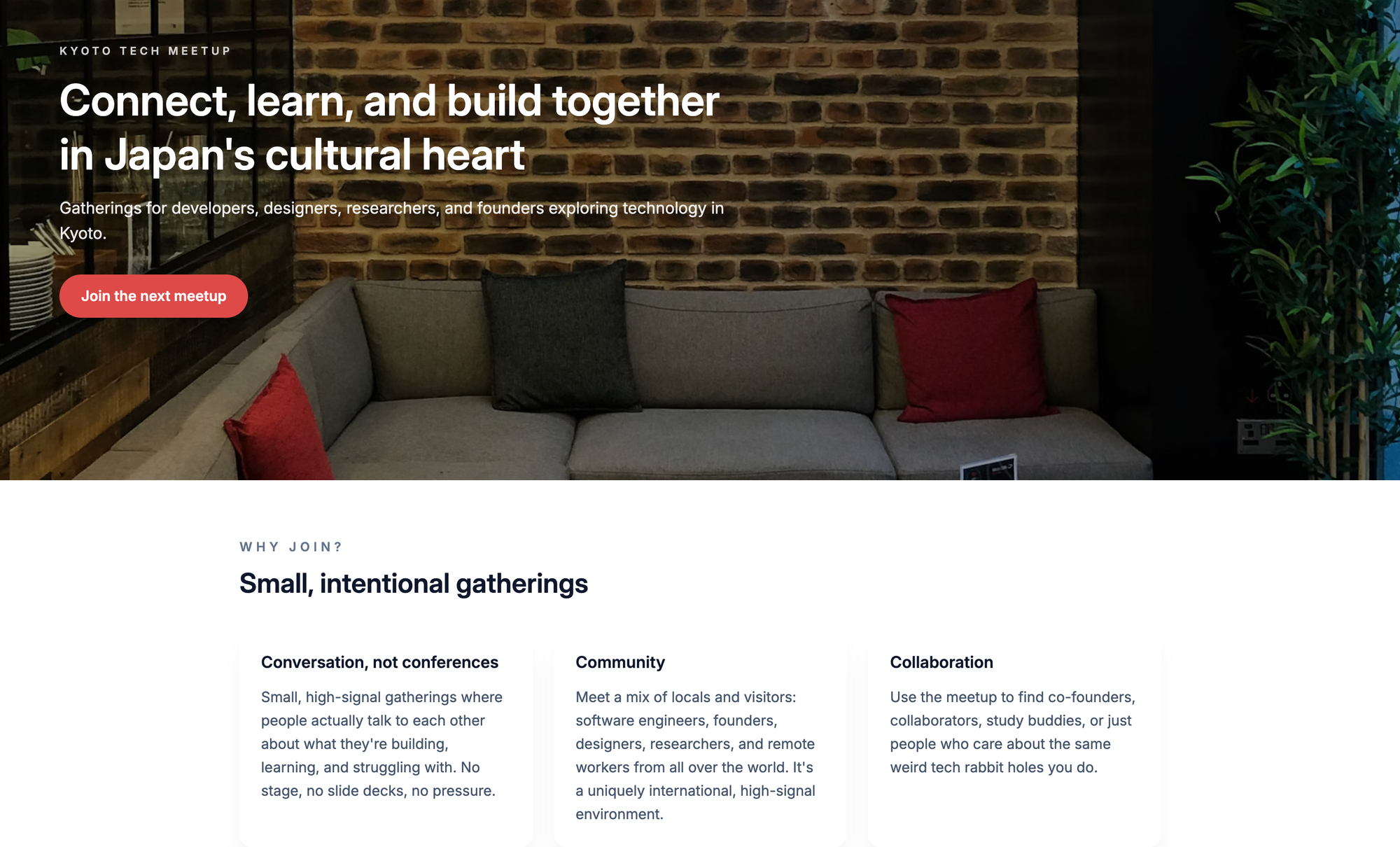 What the Kyoto Tech Meetup website looks like today