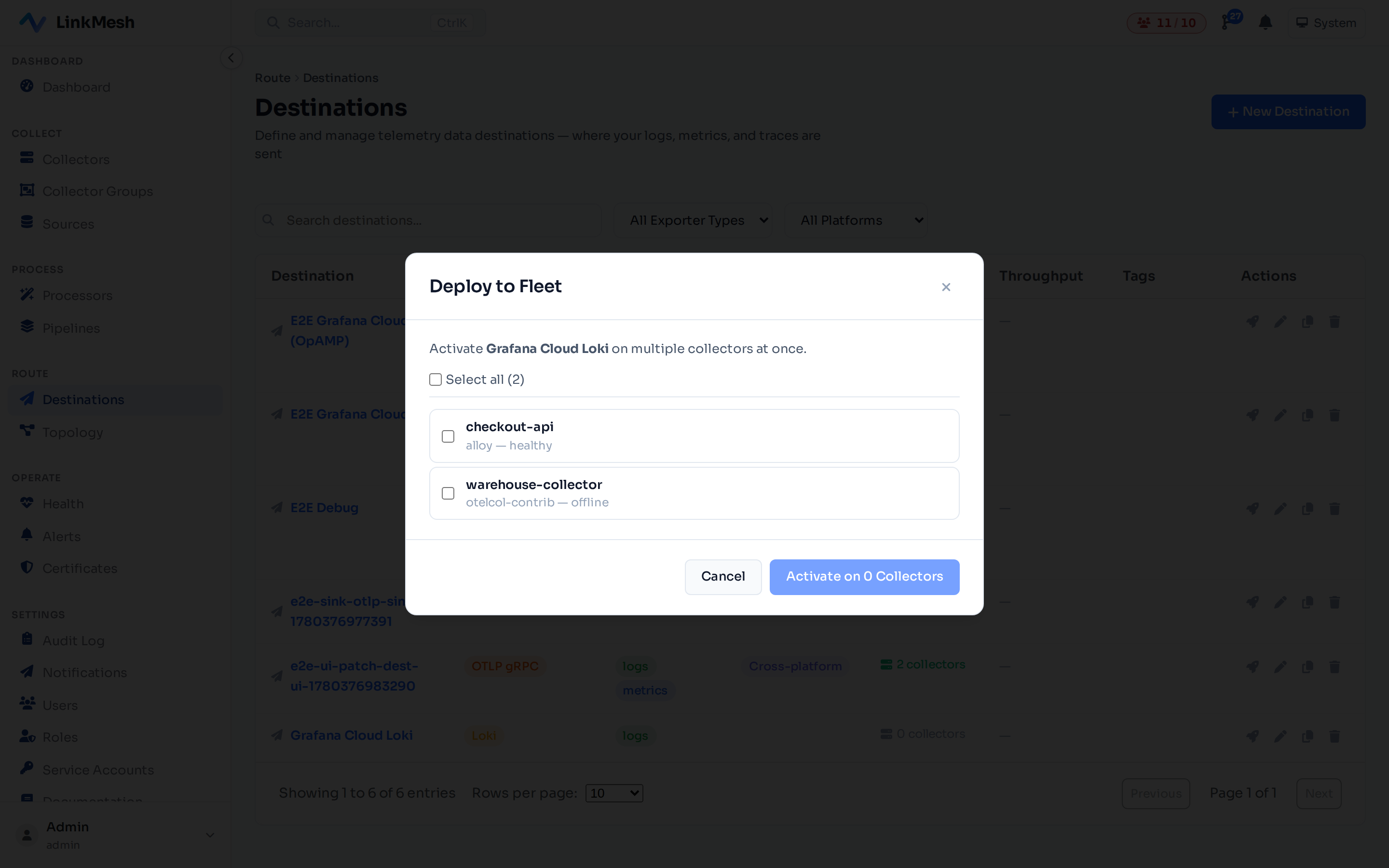 Wire a destination once — endpoint, credentials, TLS — and route any pipeline output to it.