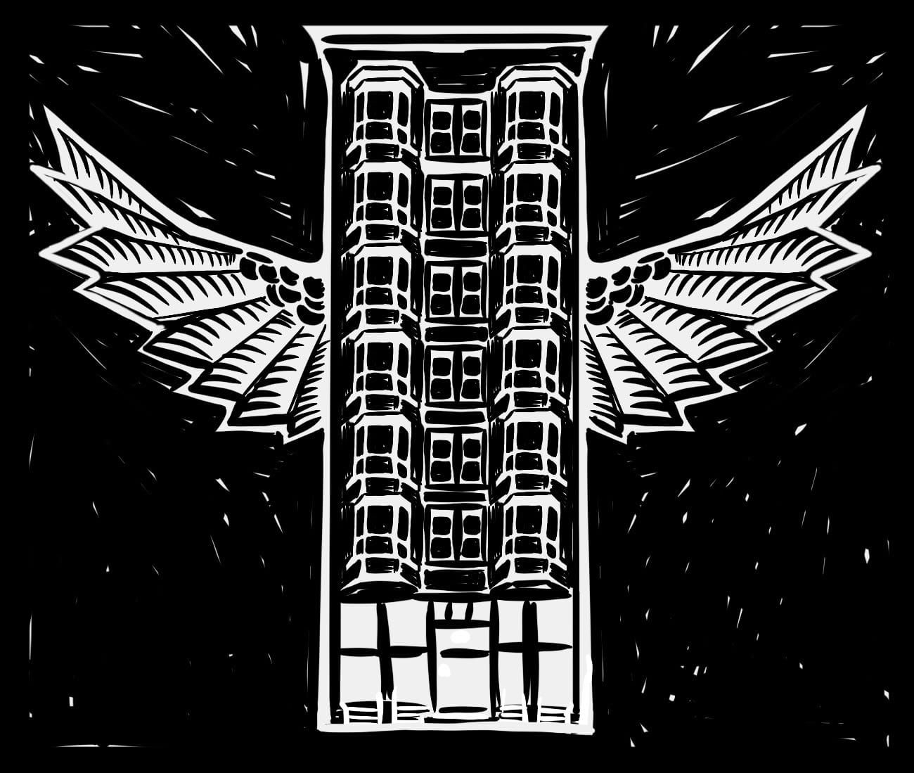 Columbus' first skyscraper, imagined with stylized wings