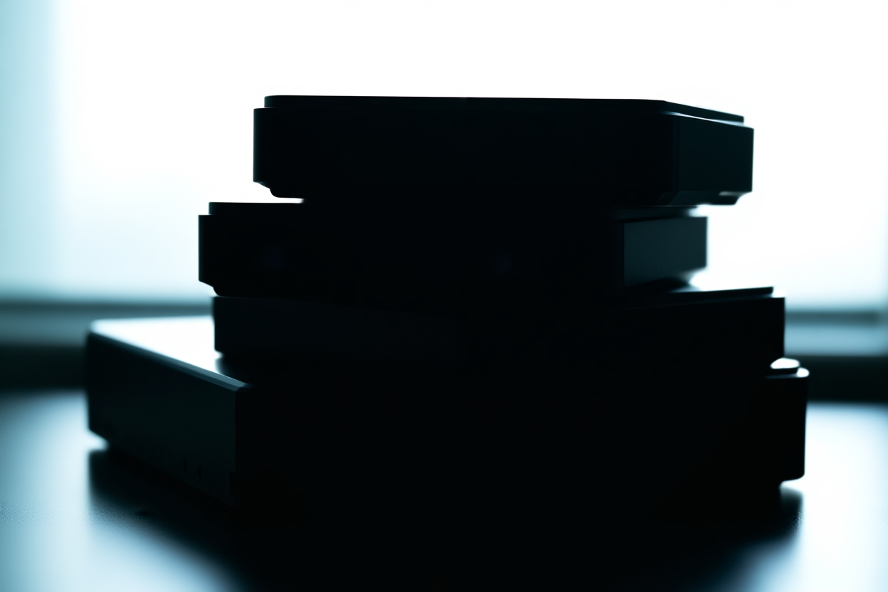 a stack of external hard drives representing large data storage