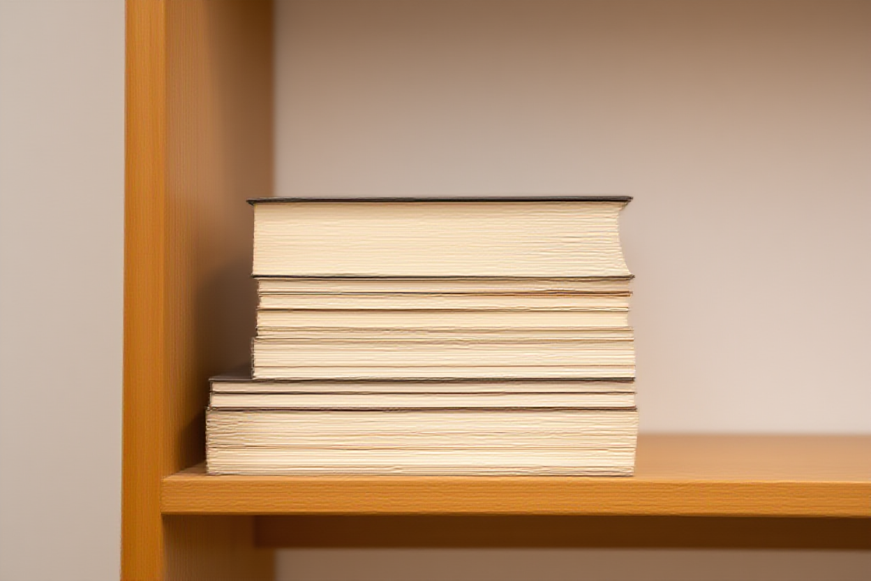 居心地の良い図書館の木製棚に整然と並べられたハードカバーの本の山