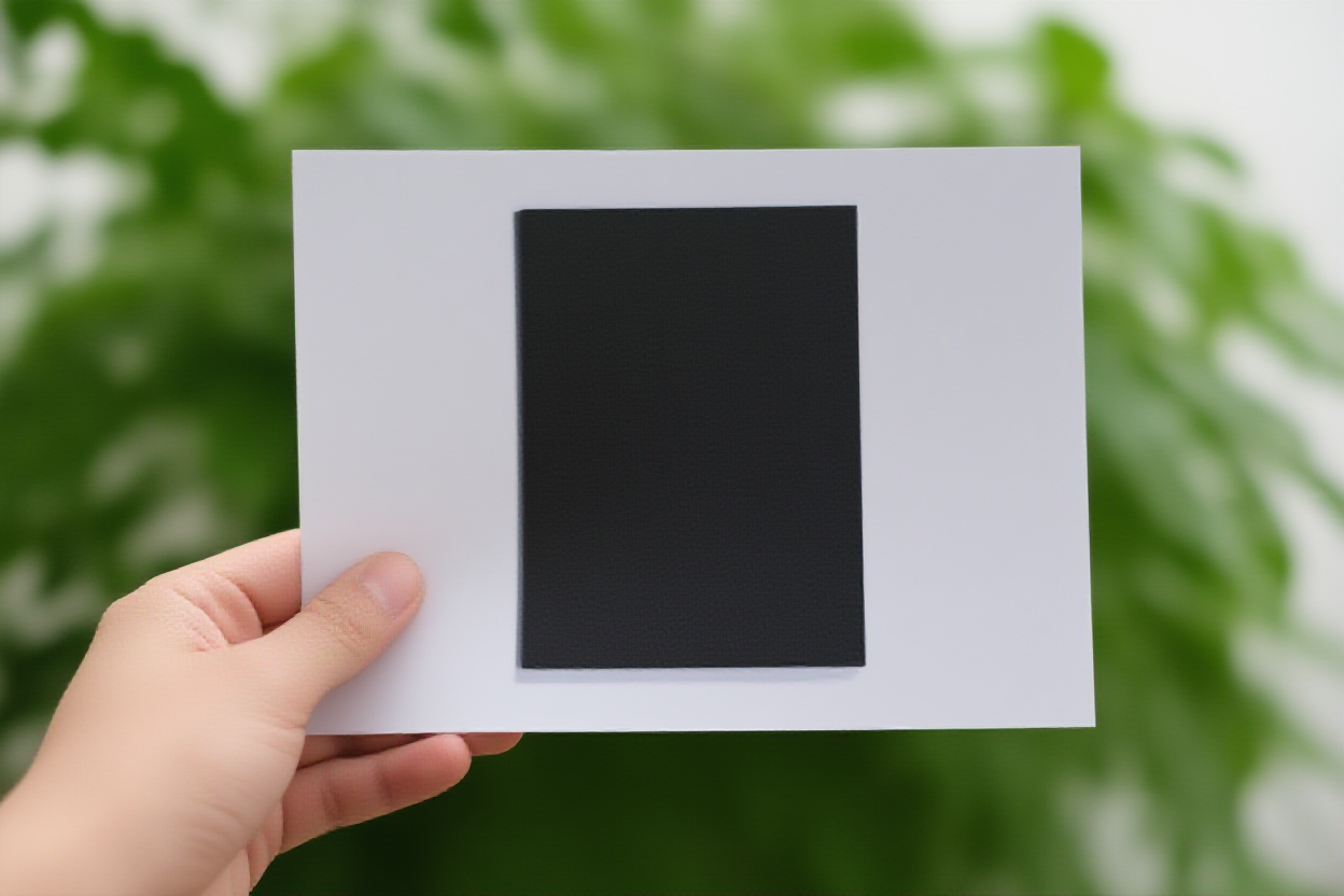 Un primer plano de la mano de un fotógrafo sosteniendo una fotografía impresa contra un fondo de hojas verdes