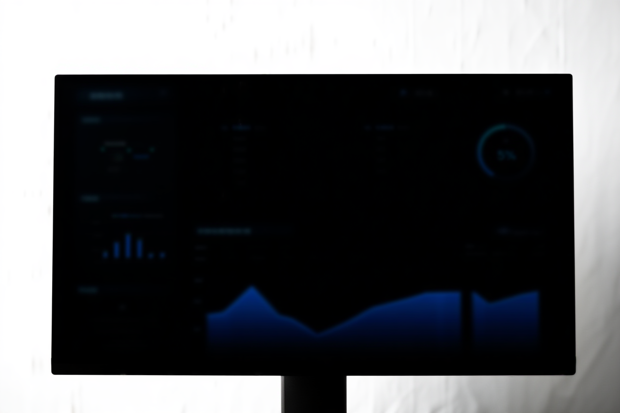 un panel digital que muestra gráficos de ventas e indicadores porcentuales en un monitor elegante