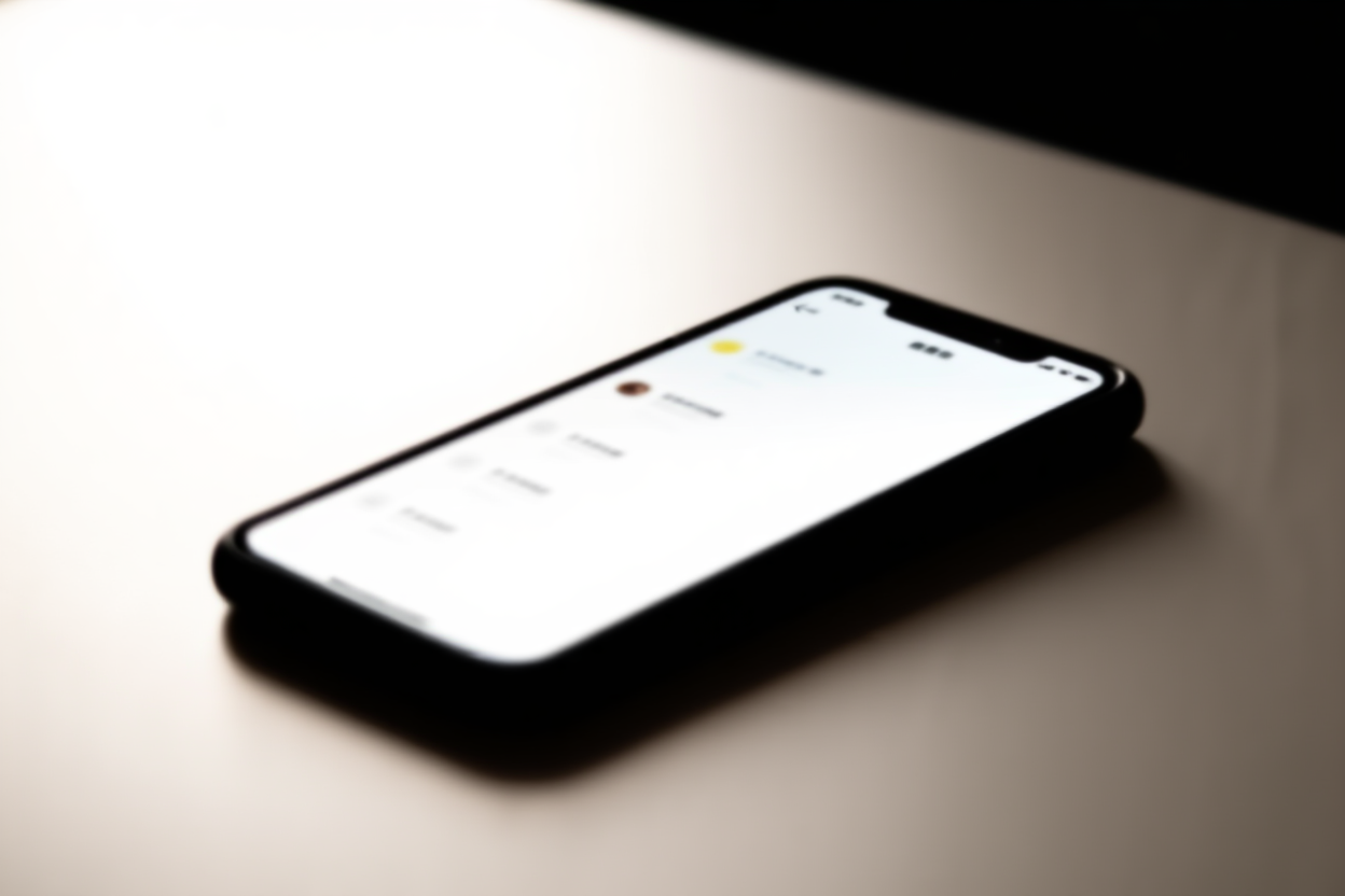 ein modernes Smartphone mit einer sauberen Checklisten-App auf einem minimalistischen Schreibtisch bei sanftem natürlichem Licht, breites Landschaftsfoto