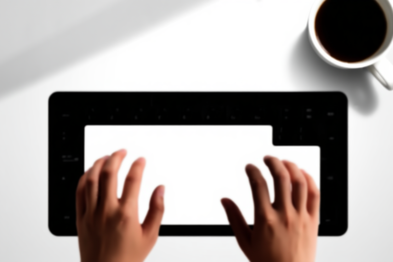 隣にコーヒーカップがある機械式キーボードを打つ手のクローズアップ、集中した作業を示唆している