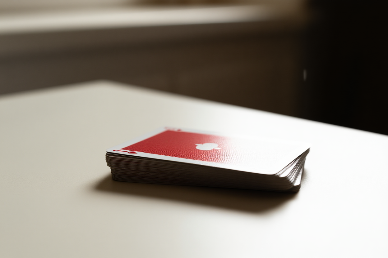 a sorted deck of playing cards fanned out on a table