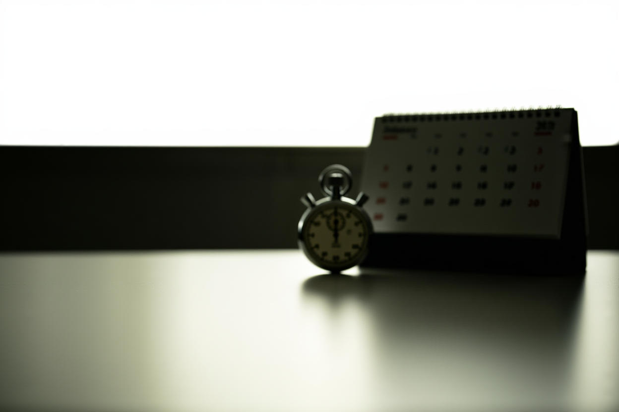 a stopwatch next to a calendar showing efficiency