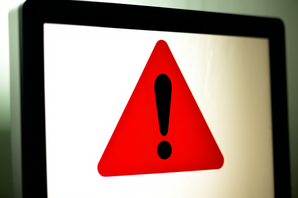 a red warning sign on a computer monitor