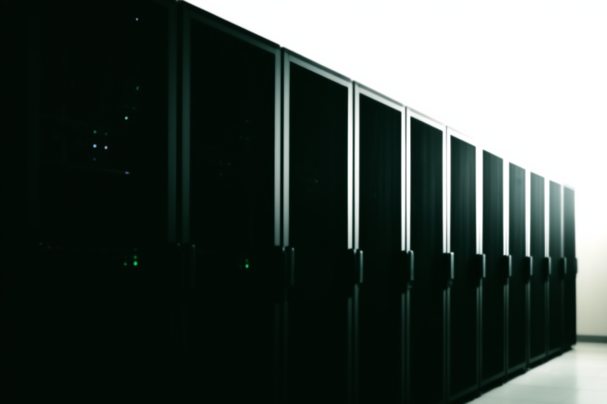 A server room with blinking indicator lights representing data processing