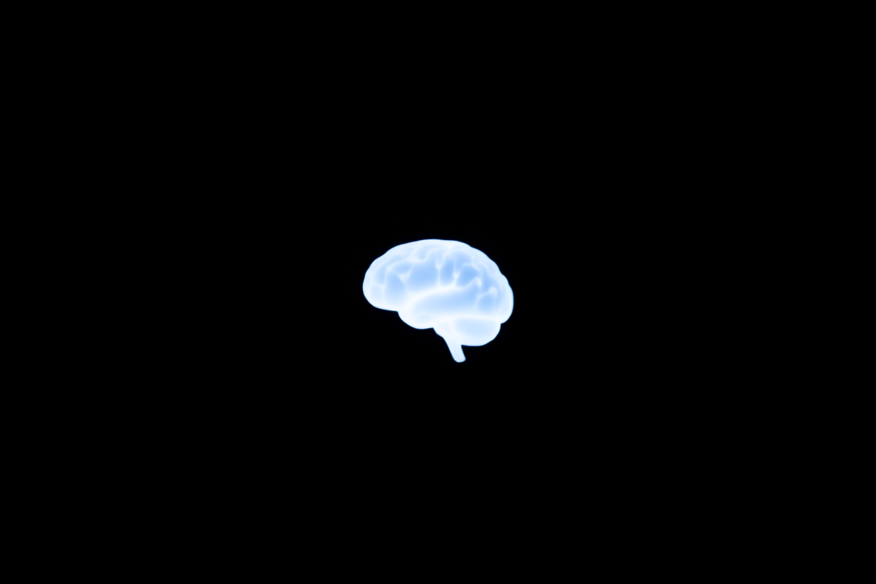 a digital brain made of connected nodes glowing softly on a dark background