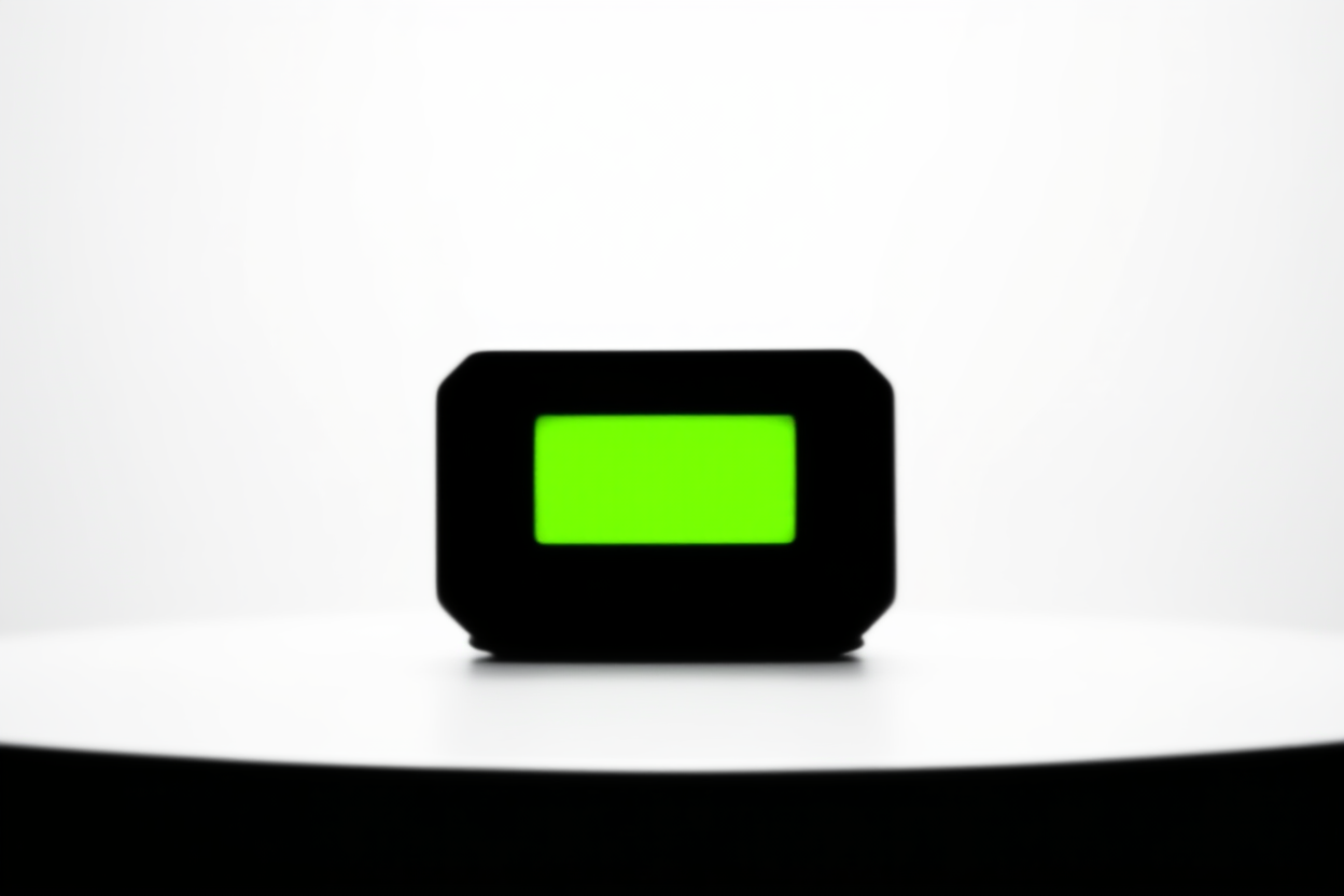 a digital gauge or meter pointing towards the green zone on a clean white surface