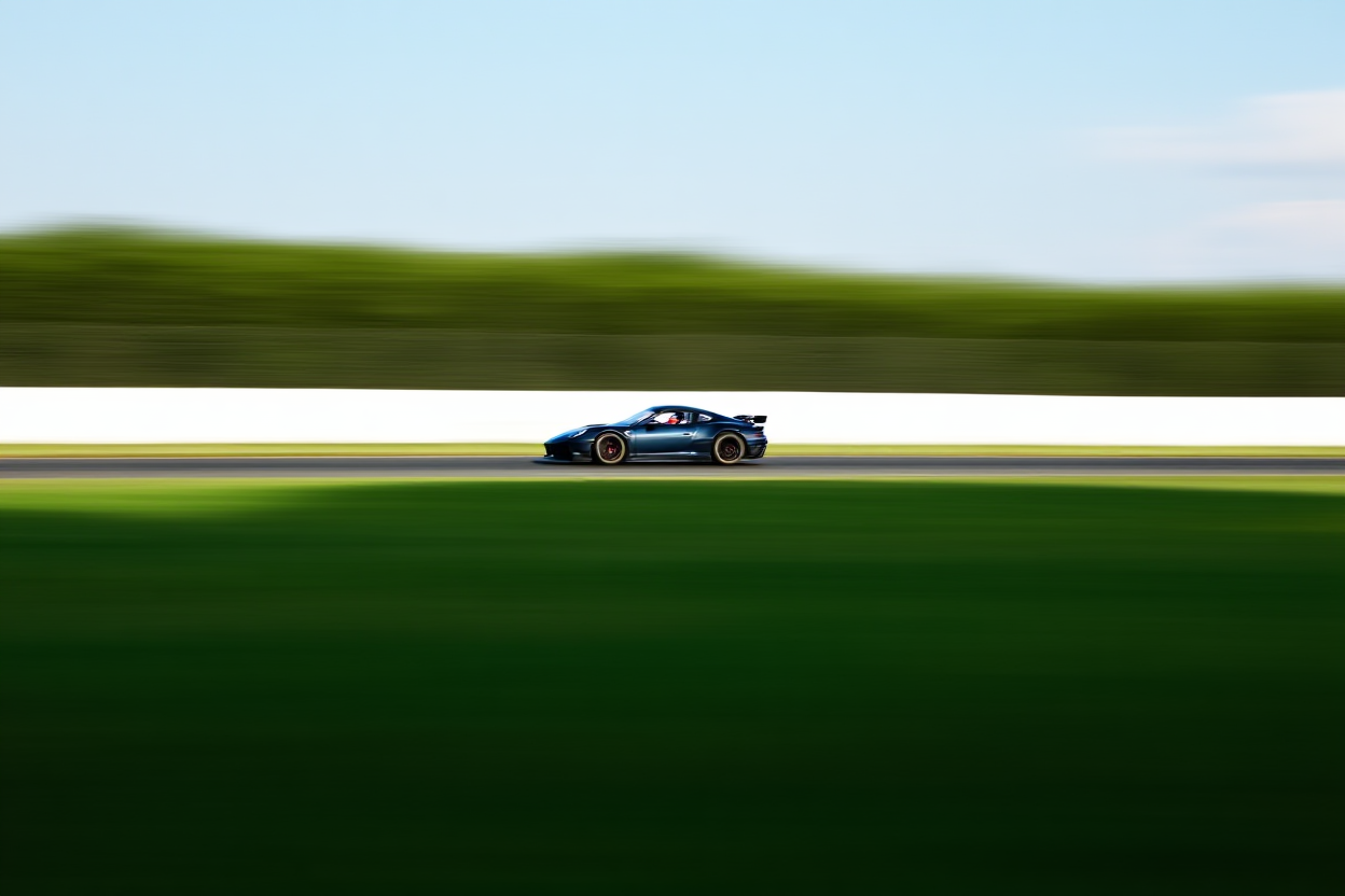 a race car on a track with motion blur lines indicating speed