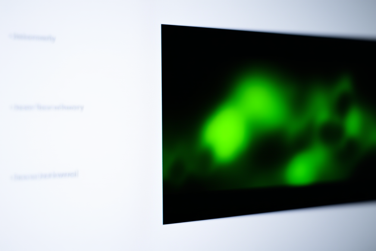a close-up of a digital interface showing keyword lists next to a vibrant abstract image, clean composition