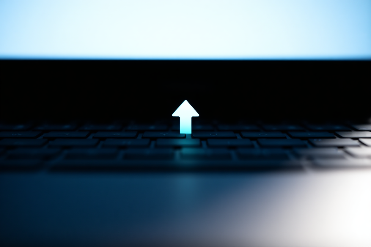 keyboard laptop dengan indikator kemajuan unggahan yang bersinar