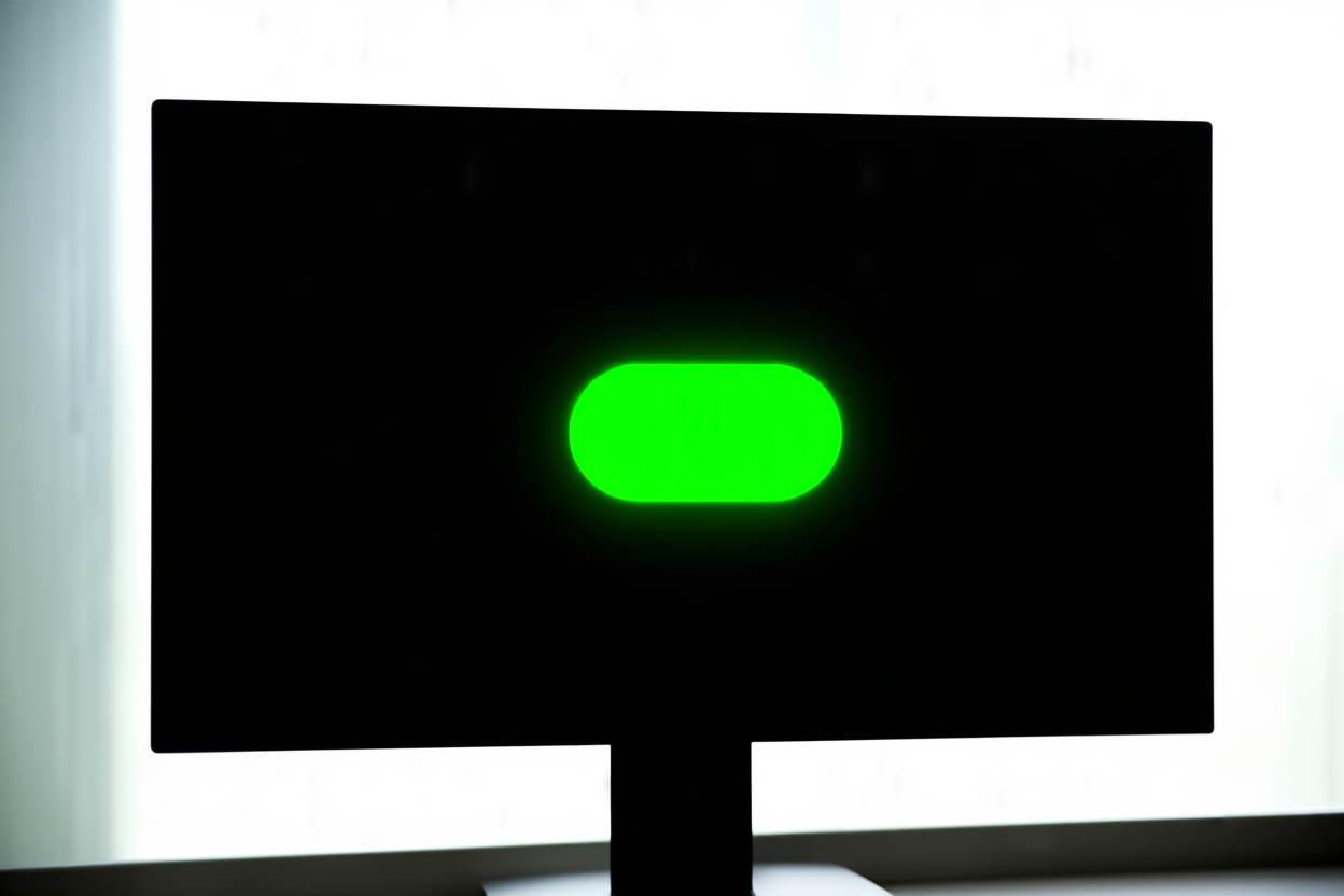 tablero digital mostrando un gran número de puntuación verde de ventas en una pantalla en una oficina creativa