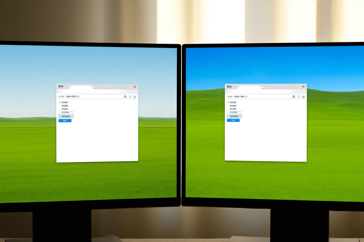 a side-by-side comparison of two computer screens showing metadata interfaces, soft natural light, wide landscape shot