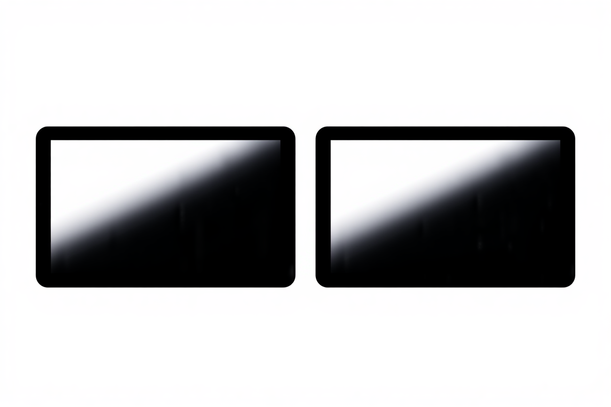 zwei digitale Tablets nebeneinander, die abstrakte Datenvisualisierungen mit sauberem weißem Hintergrund anzeigen