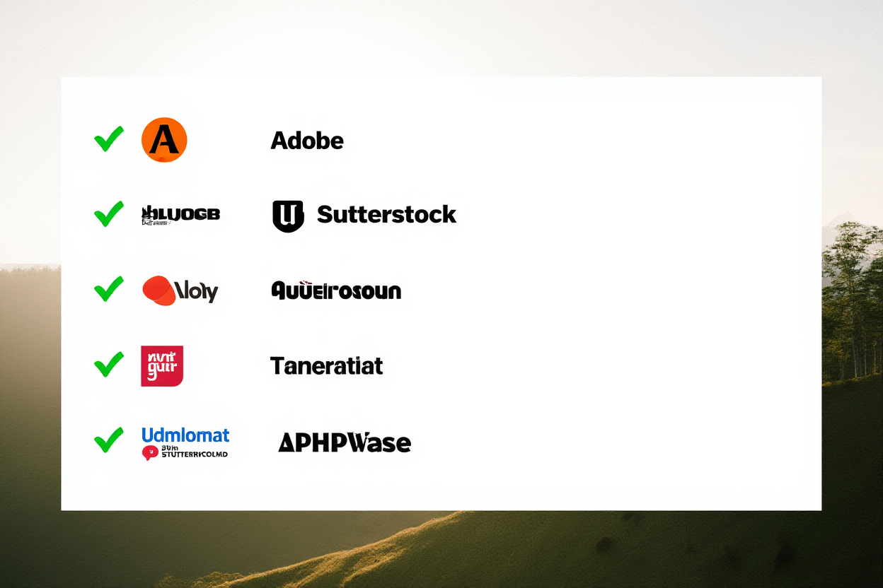 a checklist with green checkmarks next to agency logos like Adobe and Shutterstock