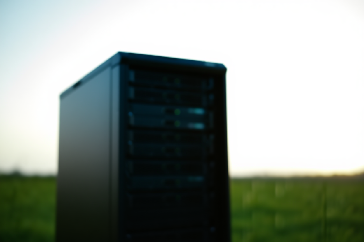 ein Server-Rack oder Computergehäuse mit leuchtenden Lichtern, die Datenverarbeitung darstellen, weiches Tageslicht
