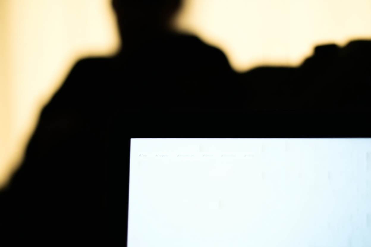 un écran d'ordinateur portable affichant des étiquettes de mots-clés à côté d'un objectif d'appareil photo avec un arrière-plan flou