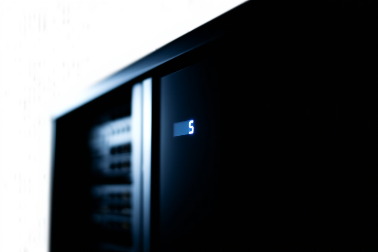 a server rack with blinking lights next to a digital counter displaying file count, soft tech lighting, wide landscape s