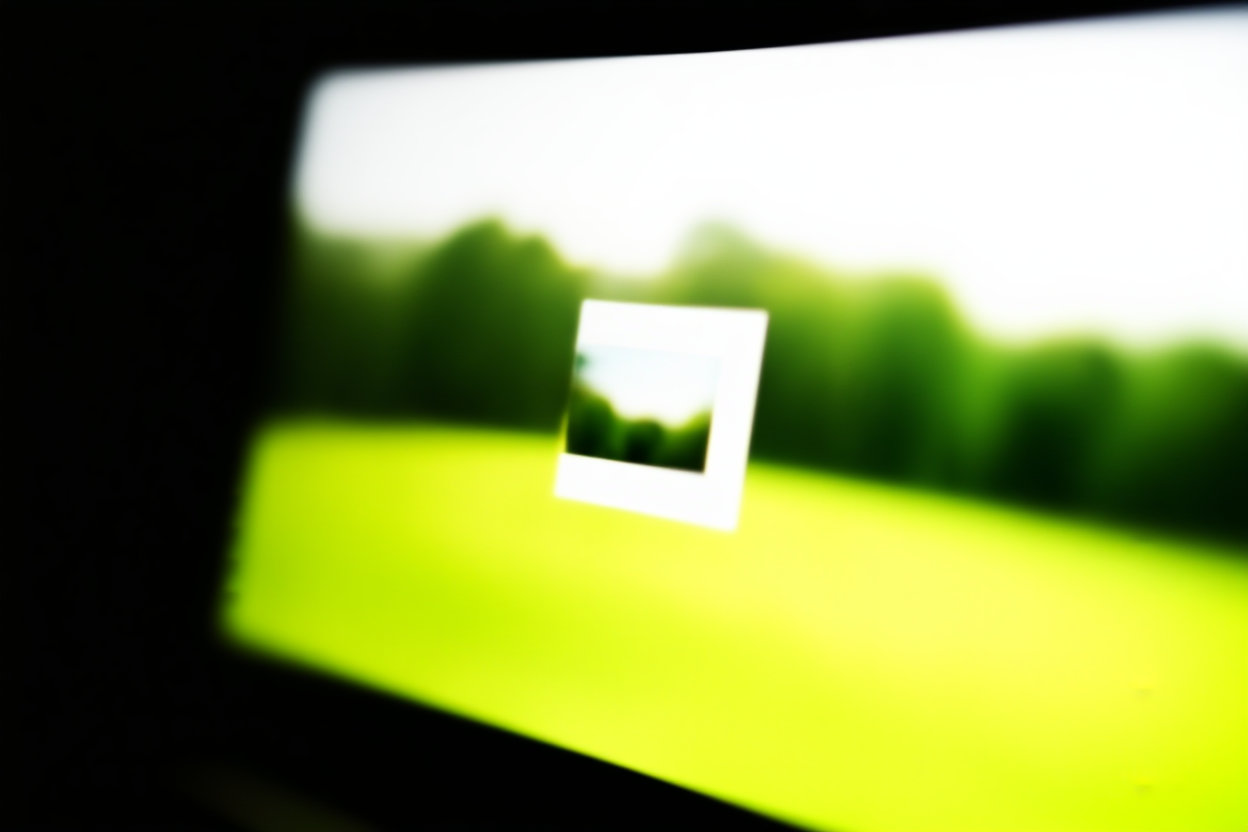 ein Laptop-Bildschirm, der Schlüsselwort-Tags zeigt, die aus einem Foto-Miniaturbild nach oben schweben, mit weichem Bokeh-Hintergrund