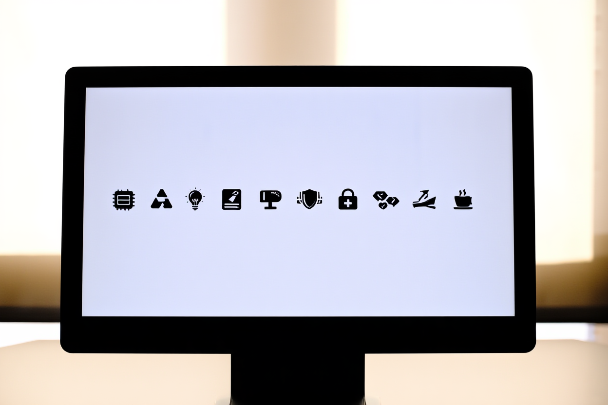 ein Vergleichsdiagramm, das auf einem Monitor angezeigt wird, mit Symbolen, die verschiedene Softwaretools in Reihen darstellen