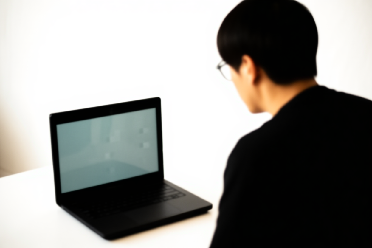 a photographer reviewing metadata fields on a laptop screen in a bright studio