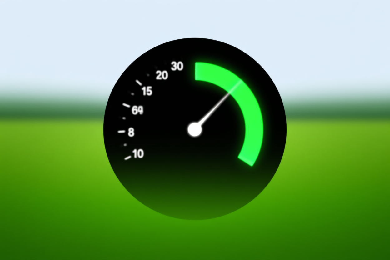 a digital dashboard displaying a circular gauge with numbers and green indicators
