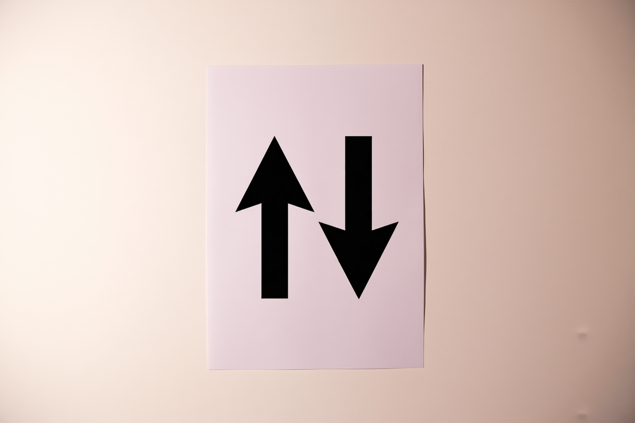 a comparison chart printed on paper with arrows pointing up and down