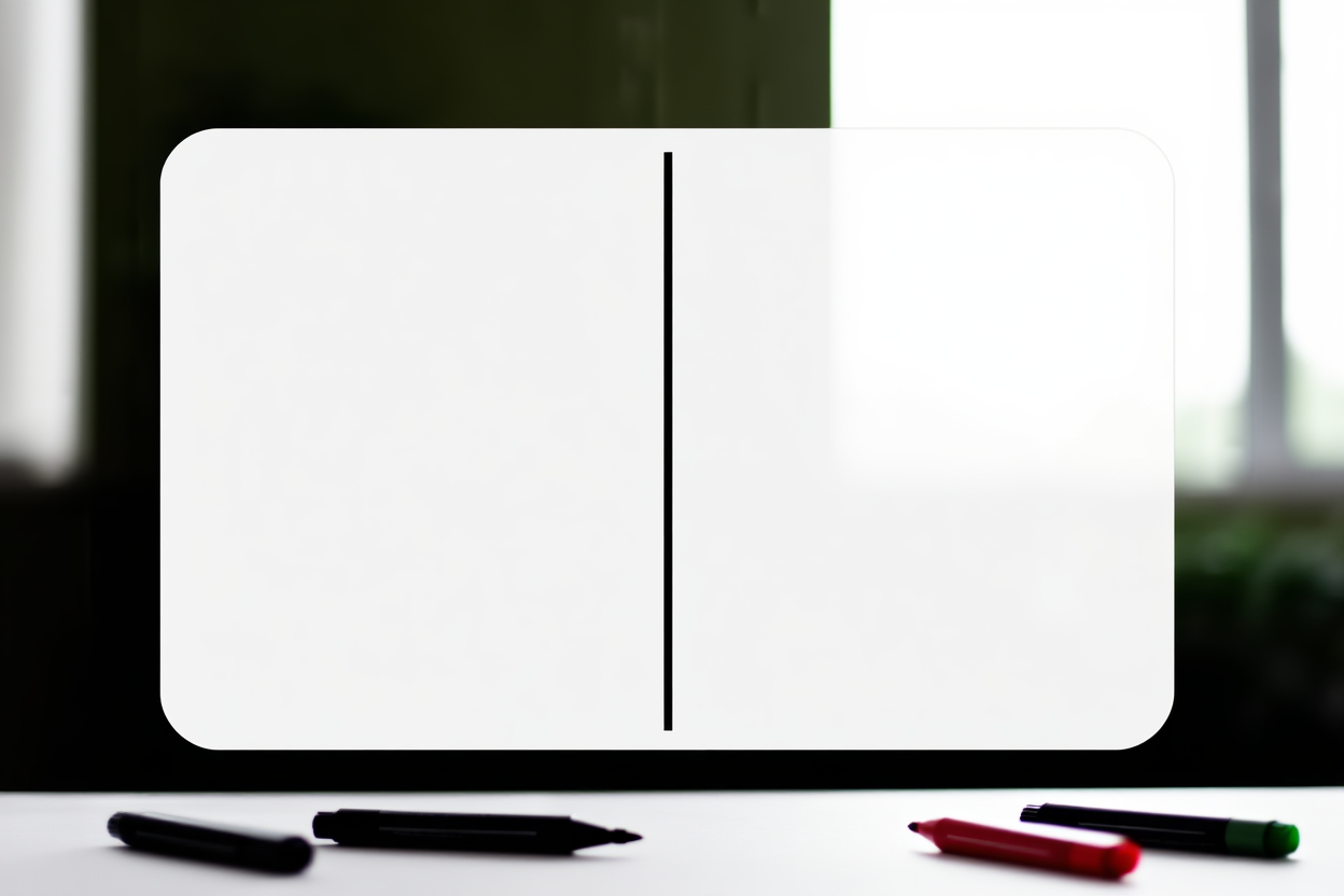 a comparison chart displayed on a modern office whiteboard with markers nearby, soft daylight, wide landscape shot