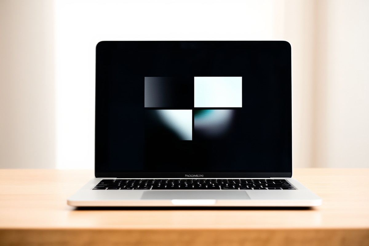 Ein schlankes digitales Tablet mit abstrakten geometrischen Formen vor einem sauberen weißen Hintergrund