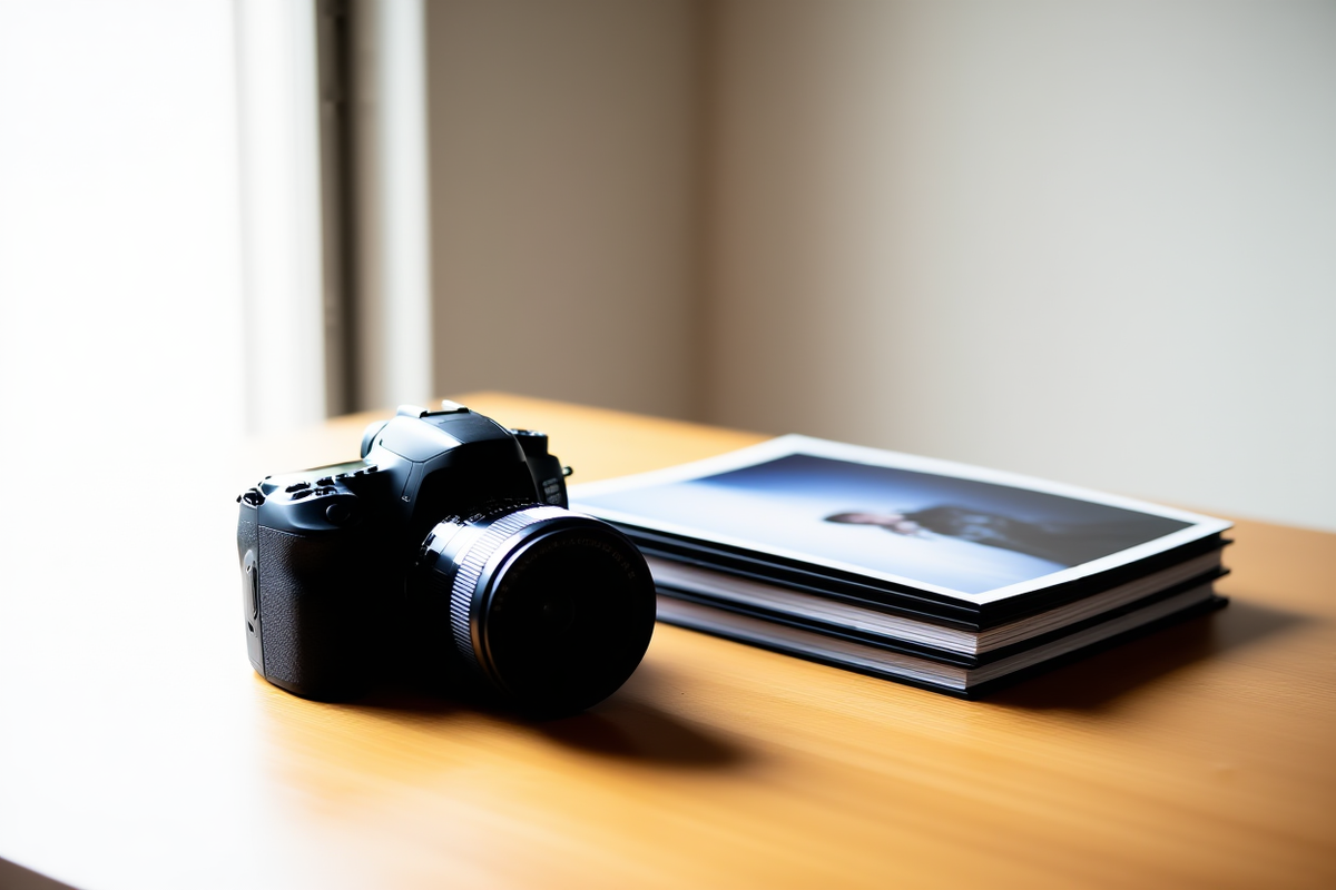 Close-up of a professional photographer reviewing high-resolution stock images on a camera LCD screen in a bright studio.