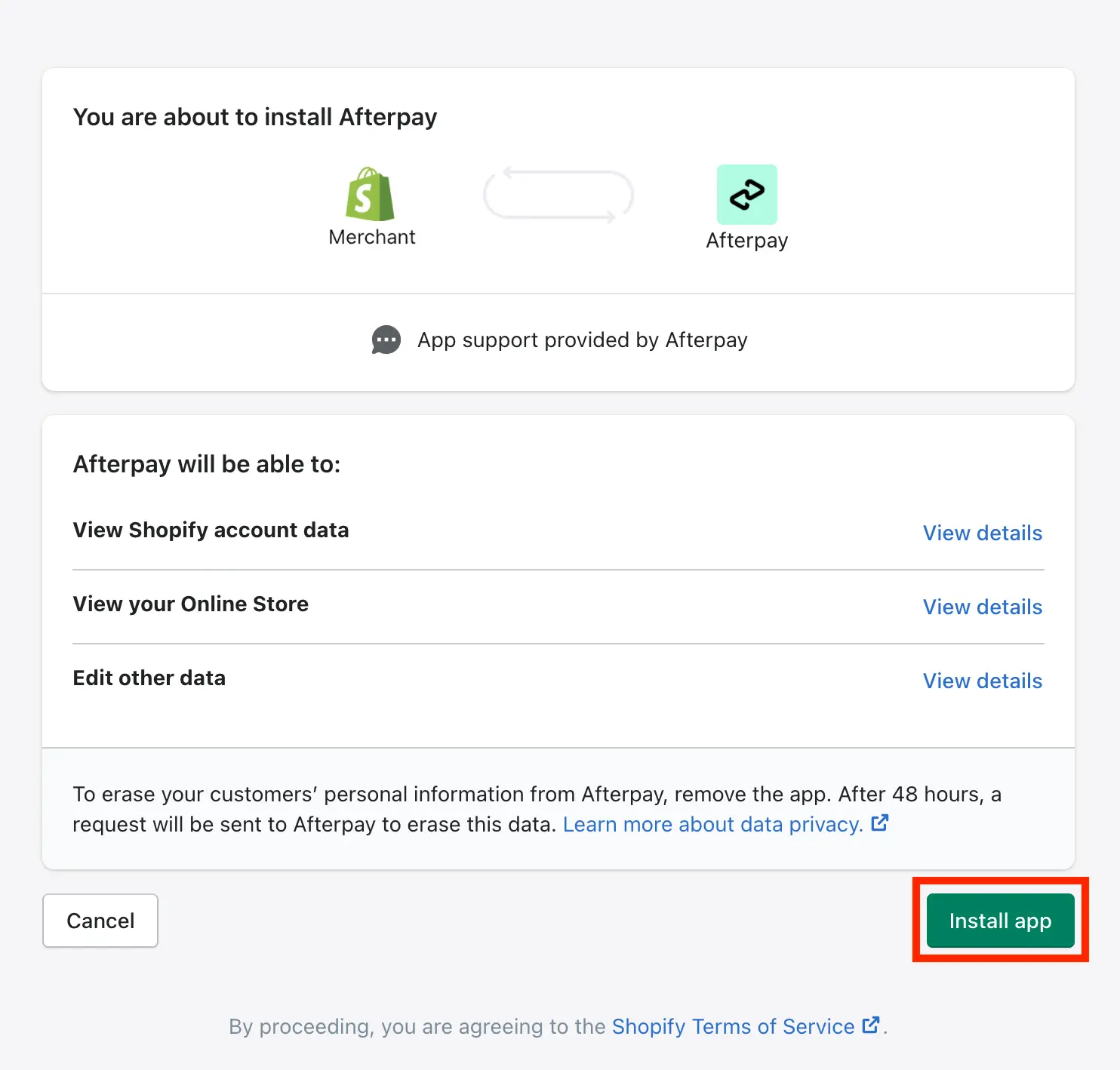 add Afterpay to Shopify