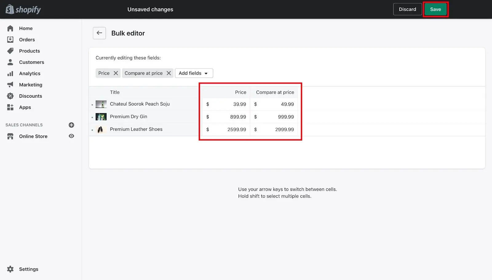compare at price Shopify