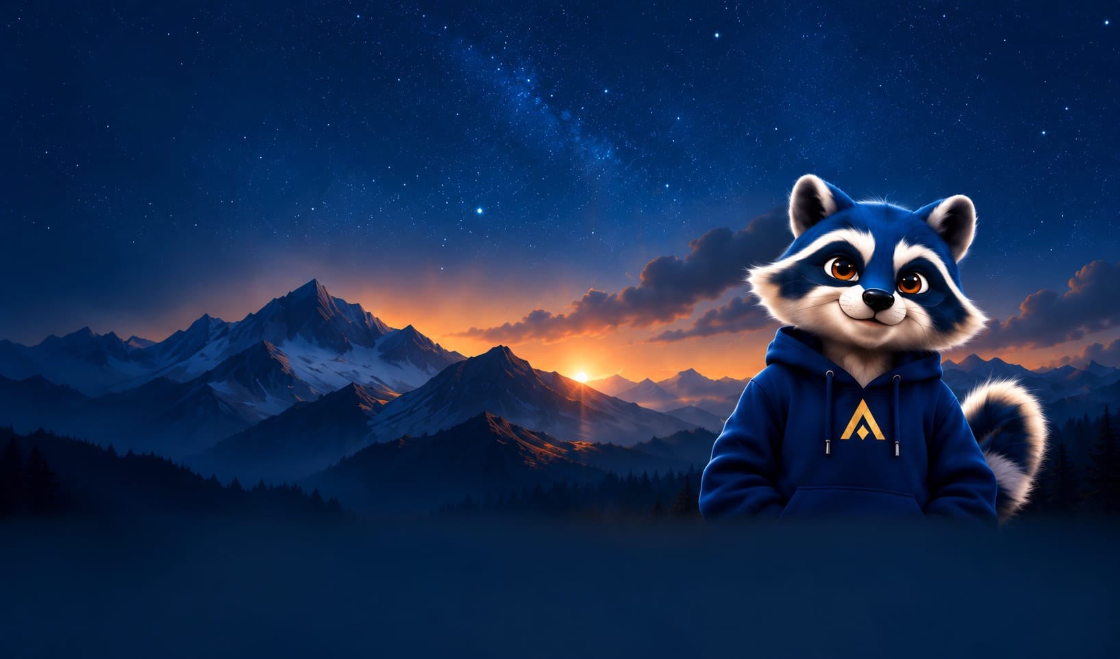 Taylect’s blue raccoon mascot in a navy hoodie