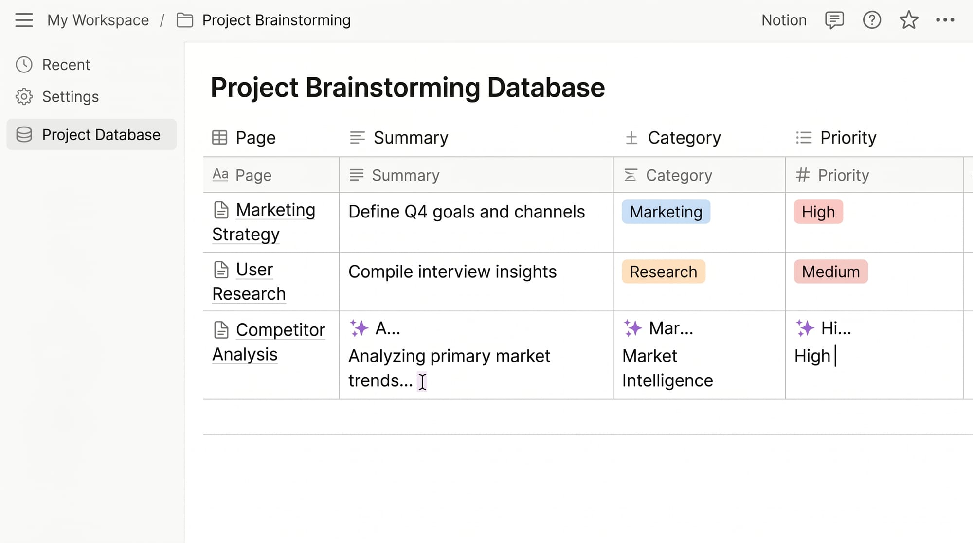 Notion AI Autofill database auto-populating