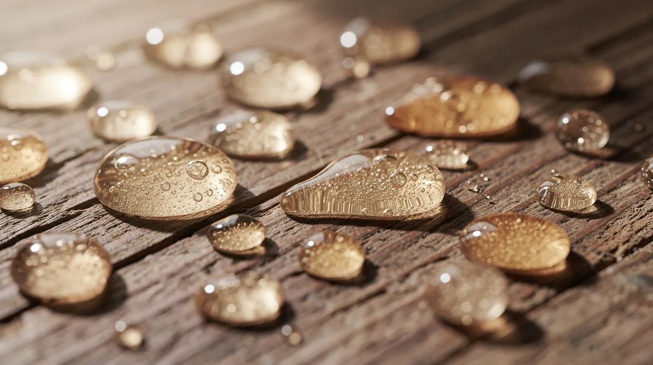 The image depicts a close-up view of translucent mastic resin tears scattered across a rustic wooden surface, highlighting the natural resin's unique texture and color. This mastic gum, derived from the mastic tree, is known for its potential health benefits, including its anti-inflammatory properties and use in oral health.